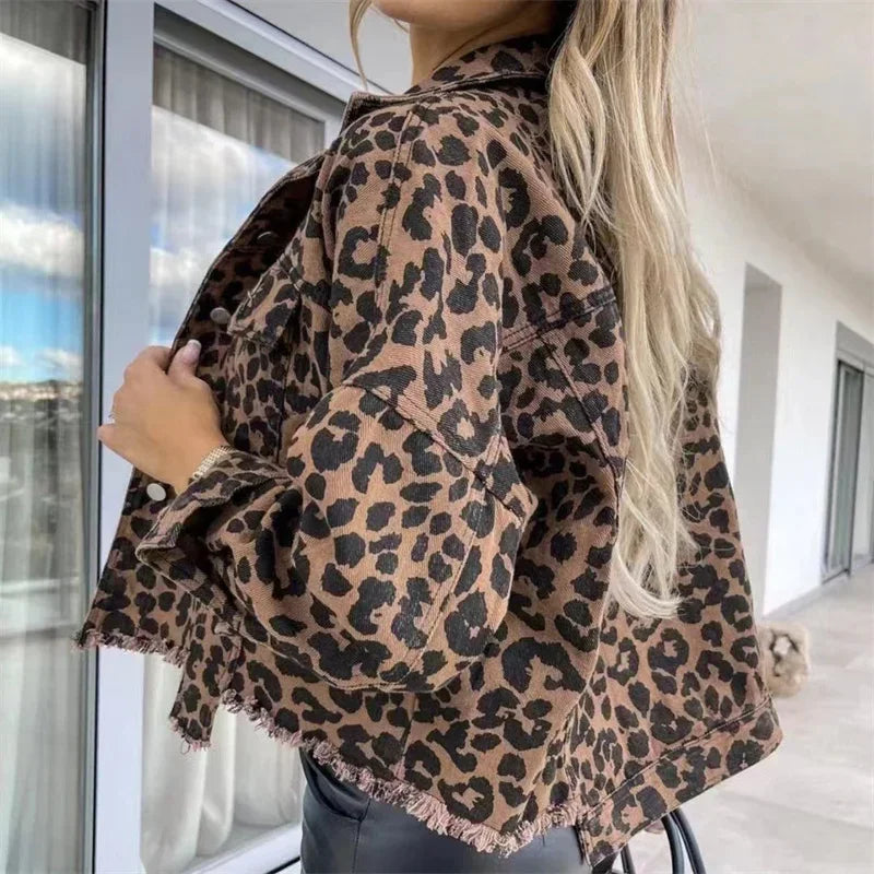 Vanessa | Džínová bunda s leopardím potiskem